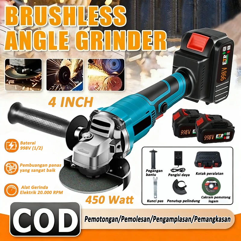 Jual Gerinda Baterai Brushless 4Inch 450W Mesin Gerinda Baterai Tangan