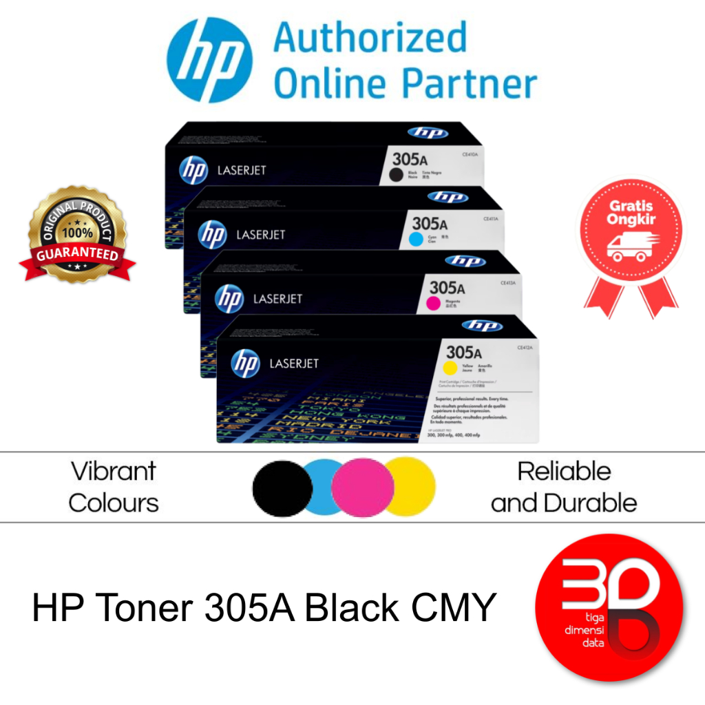 HP Toner 305A Black Cyan Magenta Yellow LaserJet Cartridge Original [CE410A CE411A CE412A CE413A]