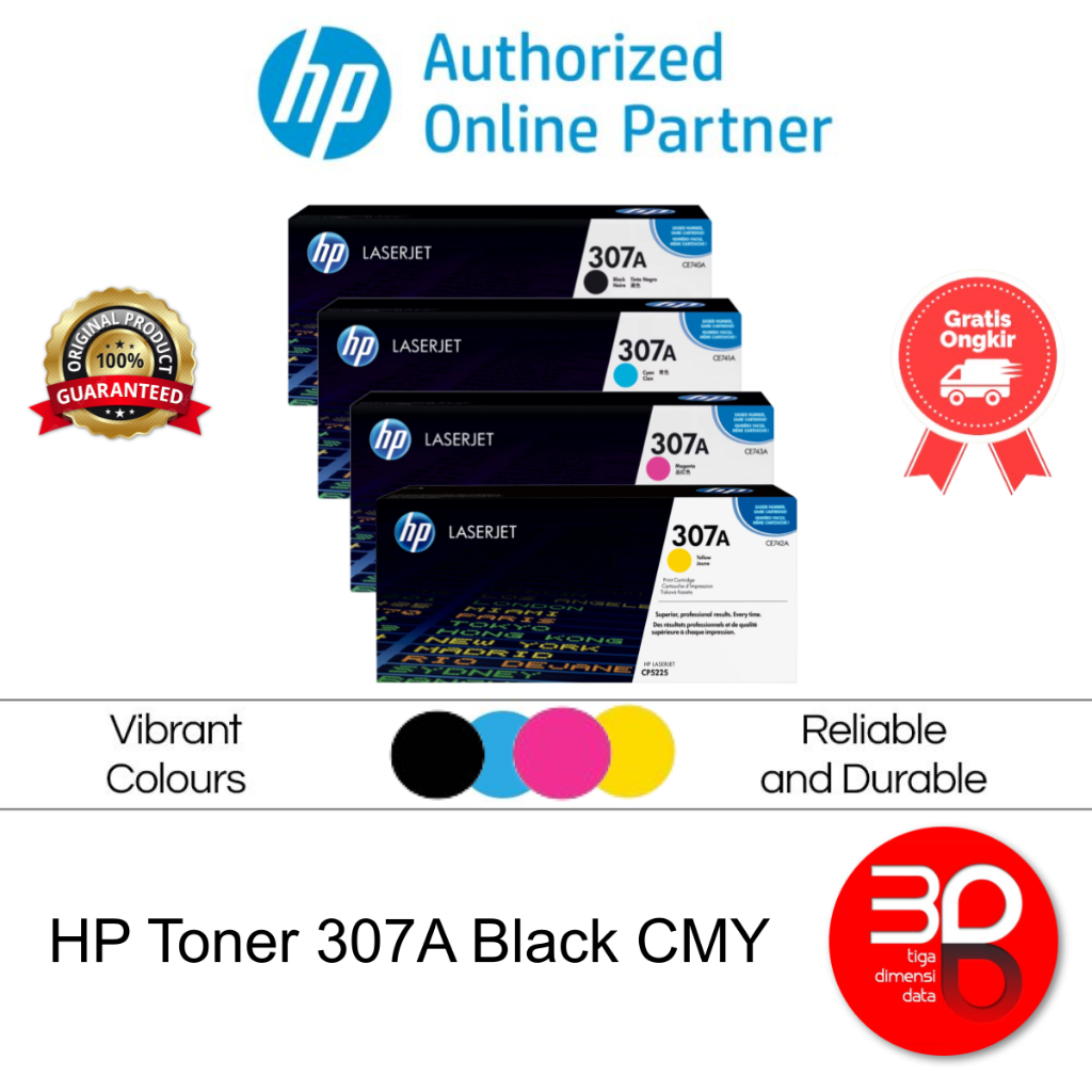 HP Toner 307A Black Cyan Magenta Yellow LaserJet Cartridge Original [CE740A CE741A CE742A CE743A]