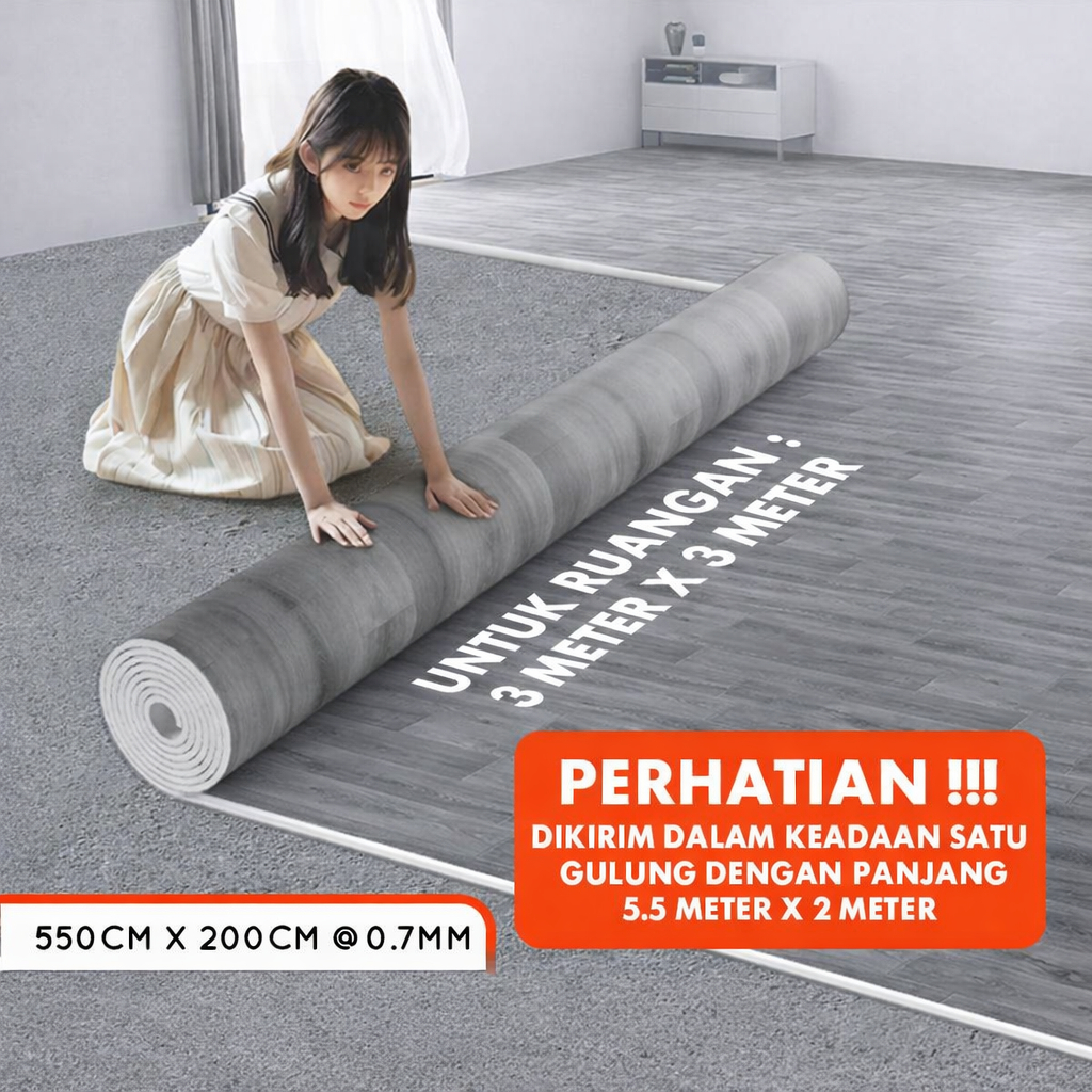 Karpet Vinyl Lantai Kualitas Premium Wallpaper Lantai Tebal 0.7mm Lebar 2 Meter Motif Kayu