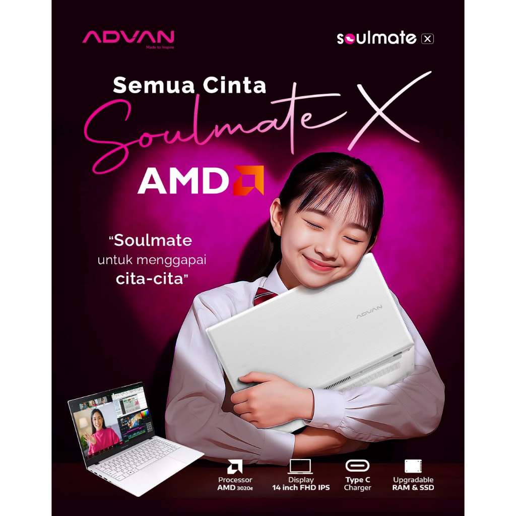 Jual ADVAN Soulmate X 14 Inch Windows 11 AMD 3020e 4GB 128GB Upgradable ...