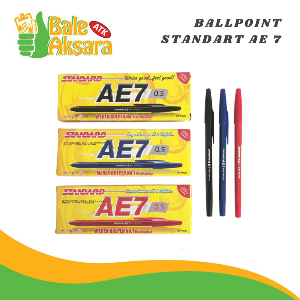Jual Ballpoint Standar AE7 Ketebalan 0,5 mm isi 12 Pcs | Ballpoint ...