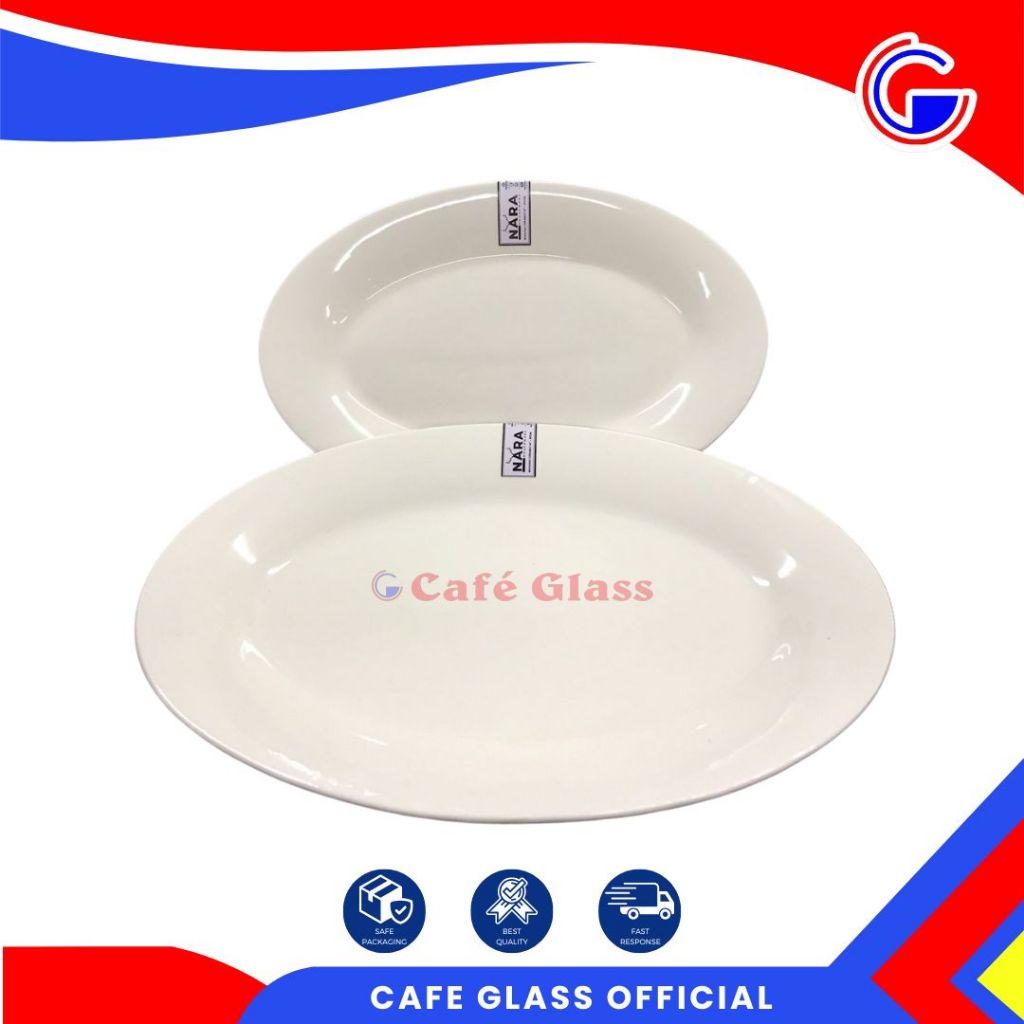 Piring Saji Keramik Putih Tebal I Piring Oval 30 Cm/36 Cm Nara I Plate Oval Cafe,Hotel,Restoran