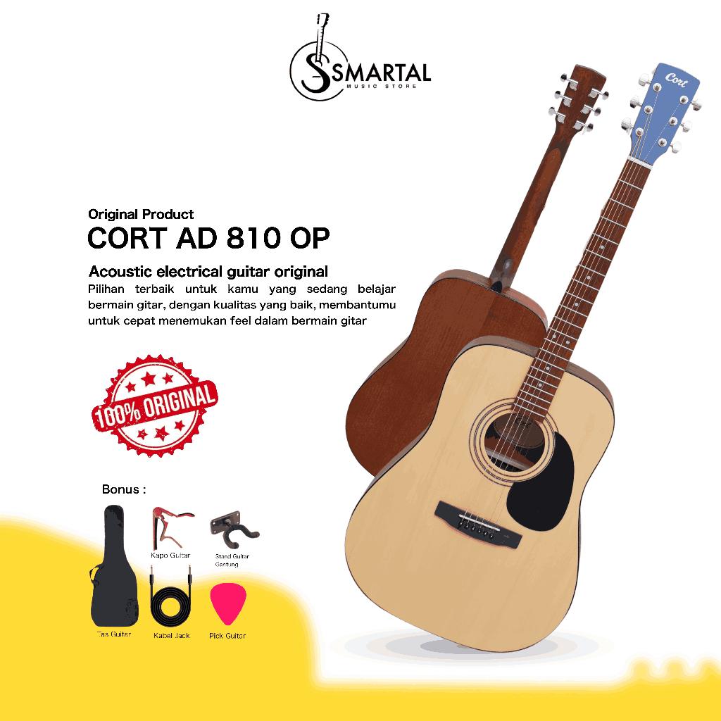 Gitar Akustik Elektrik Cort AD 810-OP ORIGINAL Tunner HSY 400 T FREE PACKING KAYU