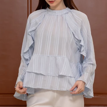 Karin Top Blouse Wanita Korea Ruffle Lengan Panjang E.269