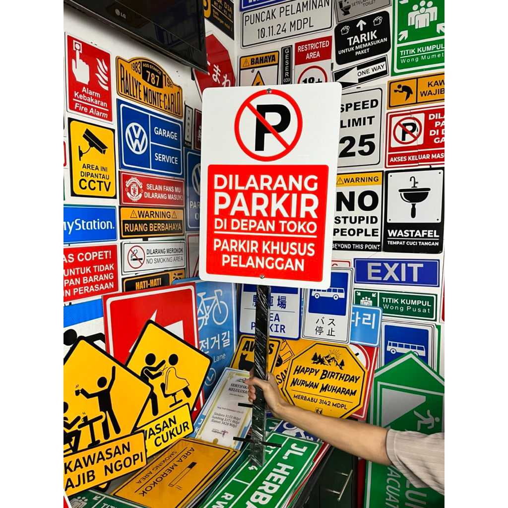 Jual SIGN DILARANG PARKIR DI DEPAN TOKO 35 x 50 CM + TIANG TANAM 100 CM ...