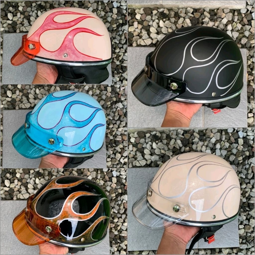 Jual helm chips retro classic motif api cat asli free topi/pet | Shopee ...