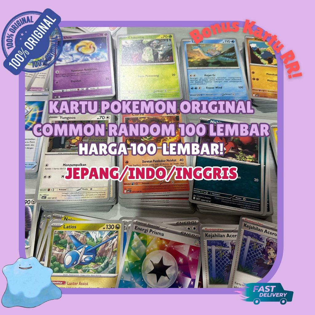 Jual Pokemon TCG Original Common Random – 100 Cards (Japan / Indo ...