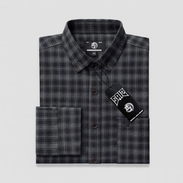 SAIZ GLORY Kemeja Pria Lengan Panjang Bahan Flanel Motif Double Liner Mocca
