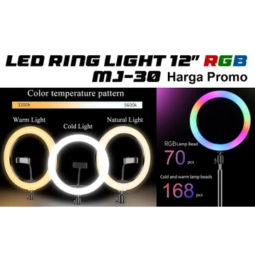 Lampu LED Ring Light RGB 12 Inci MJ 30 Lampu Pengisi Profesional Dengan 3 Model Warna Dan Warna