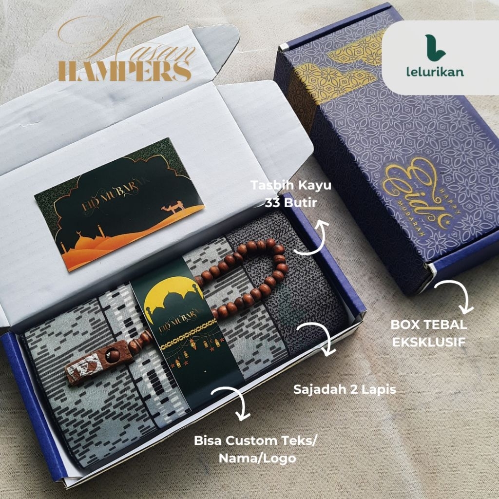 Jual Hasan Hampers Sajadah dan Tasbih Box Aesthetic Souvenir Lebaran ...