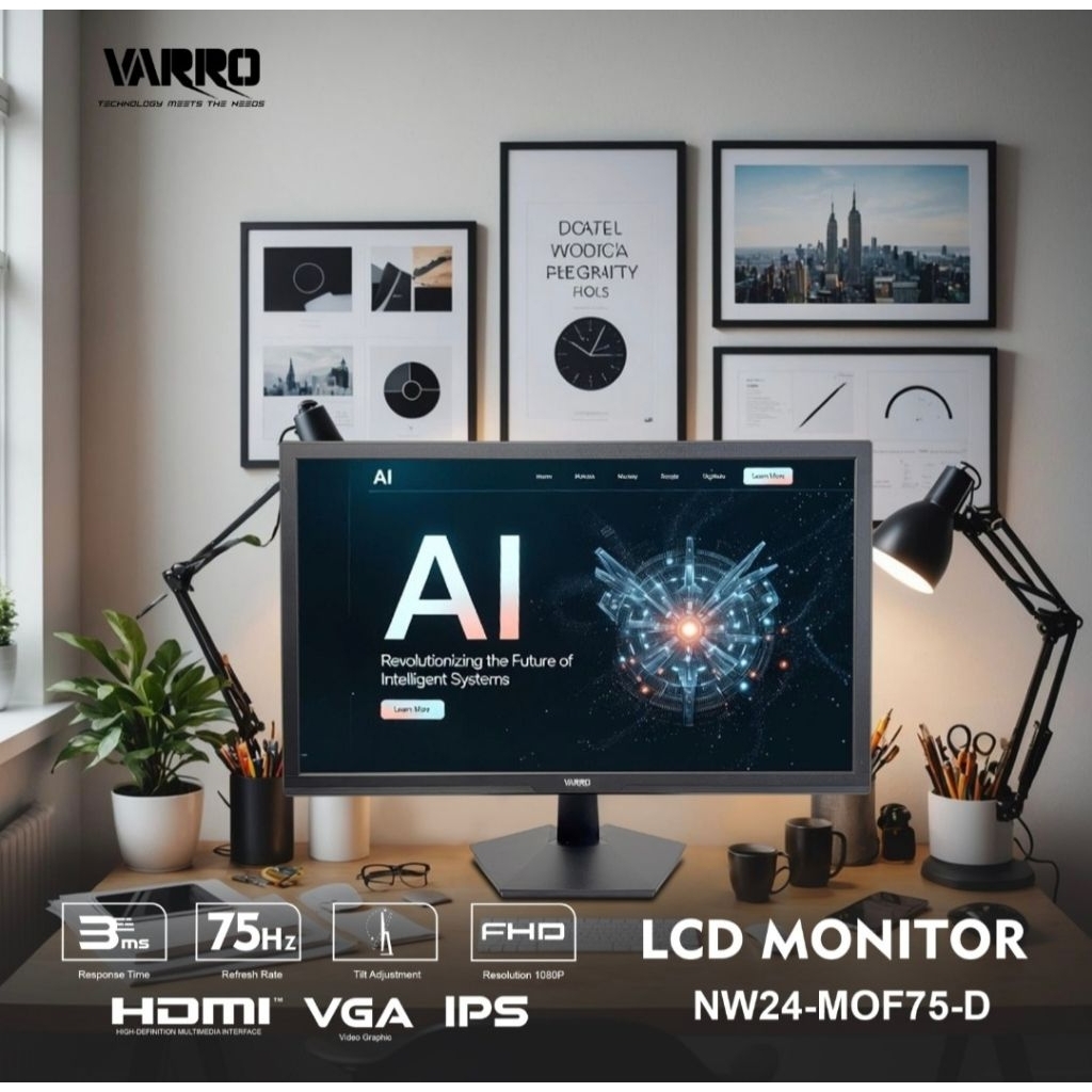 Jual Monitor Varro 24 inch NW24-MOF75-D Port VGA & HDMI | Shopee Indonesia
