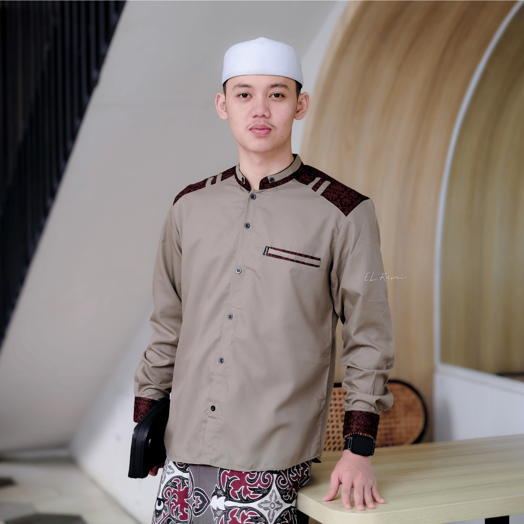 Baju Koko Pria Lengan Panjang Original El Rumi Kombinasi Batik Motif Adidis