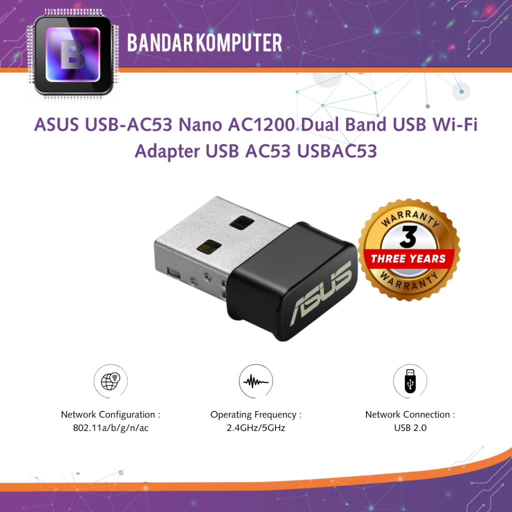 Jual ASUS USB-AC53 Nano AC1200 Dual Band USB Wi-Fi Adapter USB AC53 ...