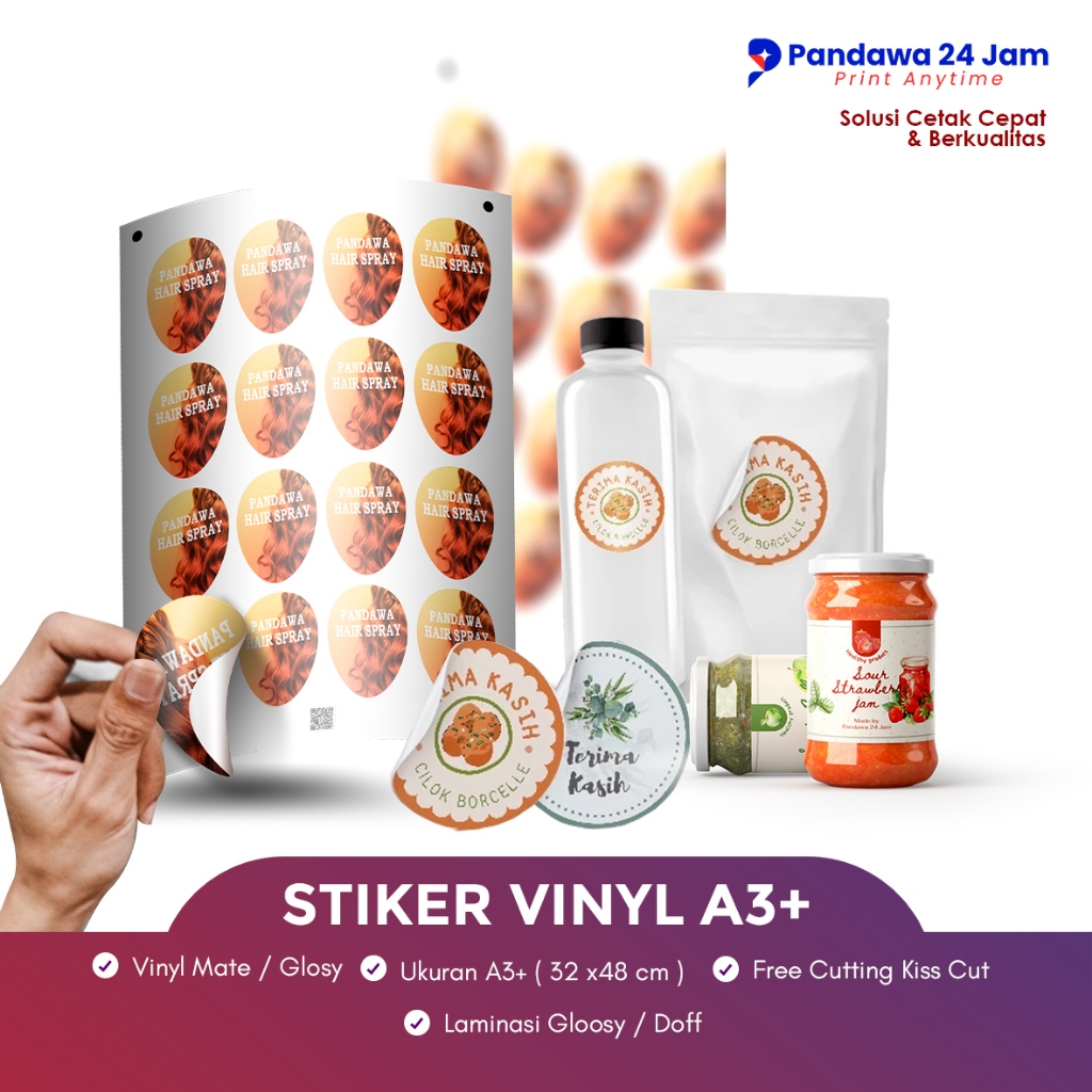 Jual Sticker Custom Cetak Stiker Vinyl Label Makanan A3+ Free Cutting ...