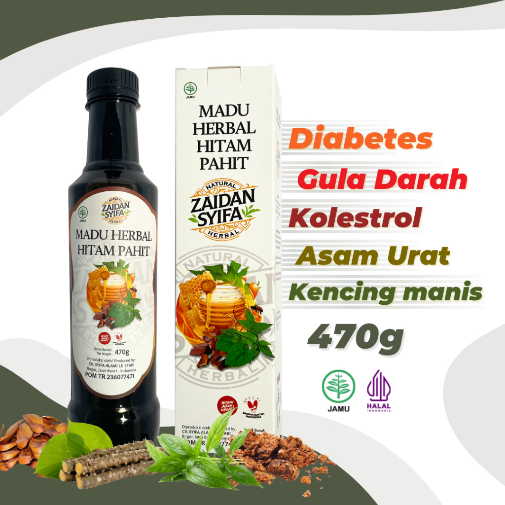Zaidan Syifa Madu Herbal Hitam Pahit 470 gr Membantu atasi Kencing Manis, Kolestrol & Diabetes