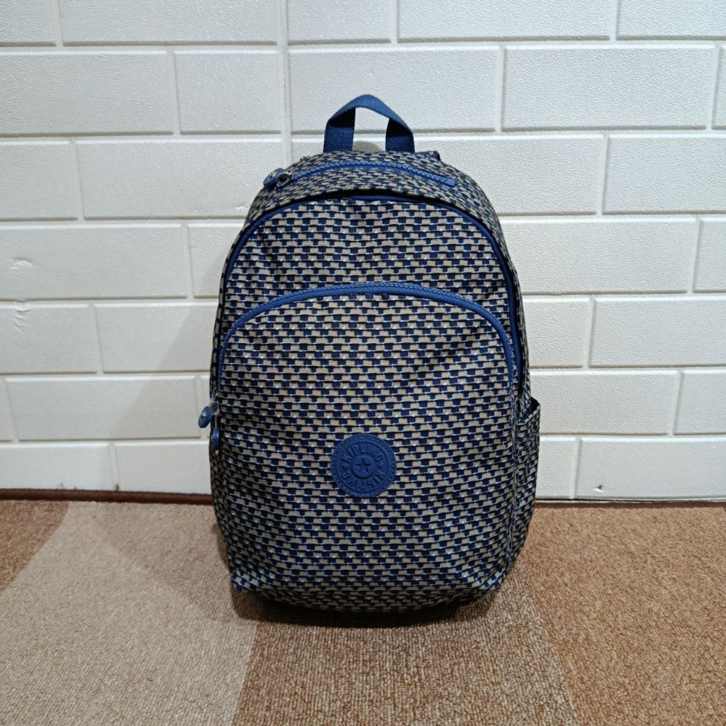 Jual Tas Kipling Delia Medium Backpack Blue Beige Checkered Pattern ...