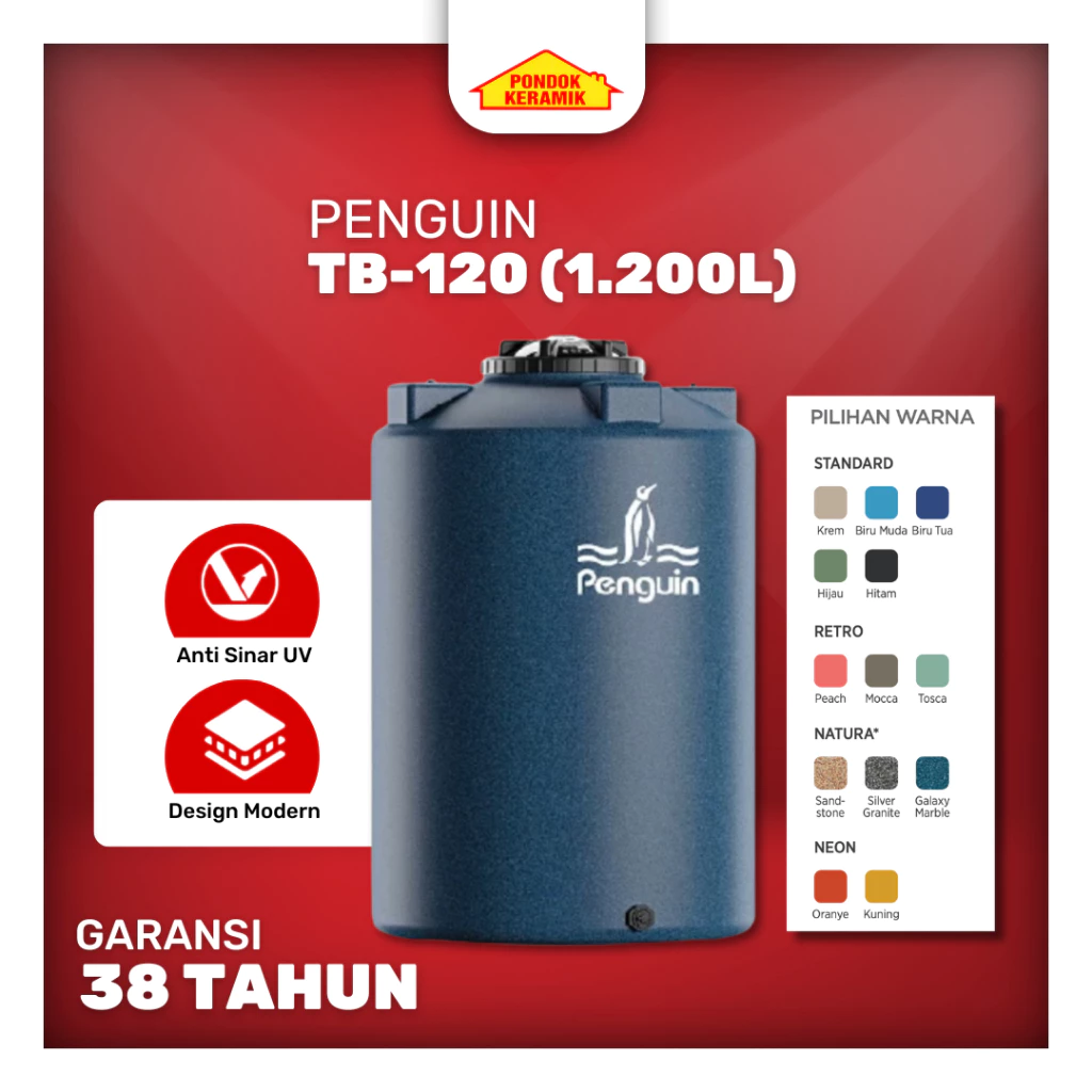 Penguin TB-120 1200 Liter Toren Tandon Tangki Air General Tank Berbagai Warna