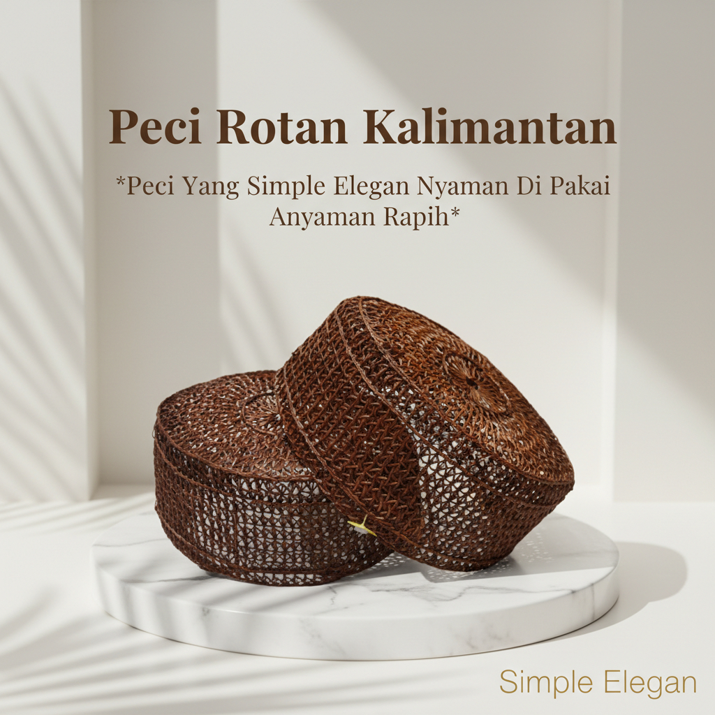 Peci Rotan Kalimantan Songkok Anyaman Akar Rotan Asli Ukuran 5-9