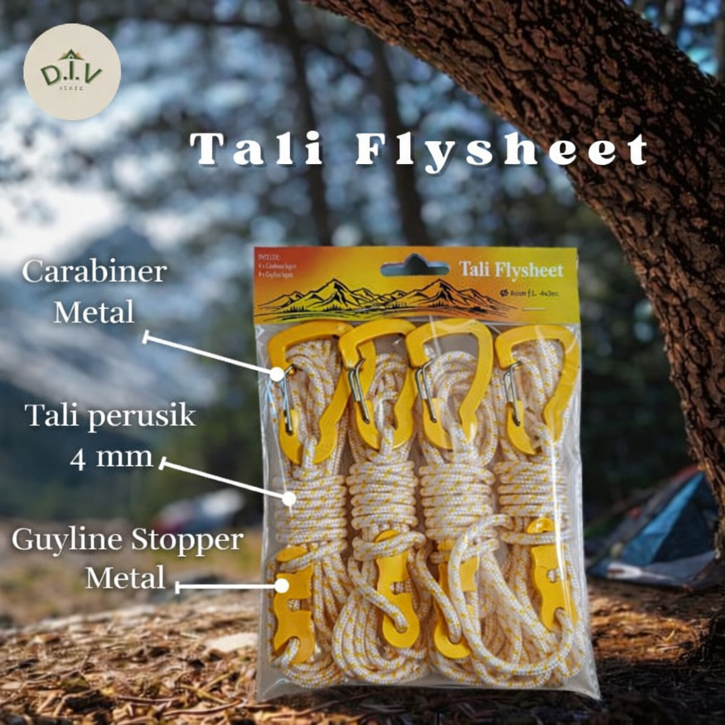 Tali Flysheet (Warna Tali, Carabiner & Guyline ACAK /Random){harga per 4 pcs}
