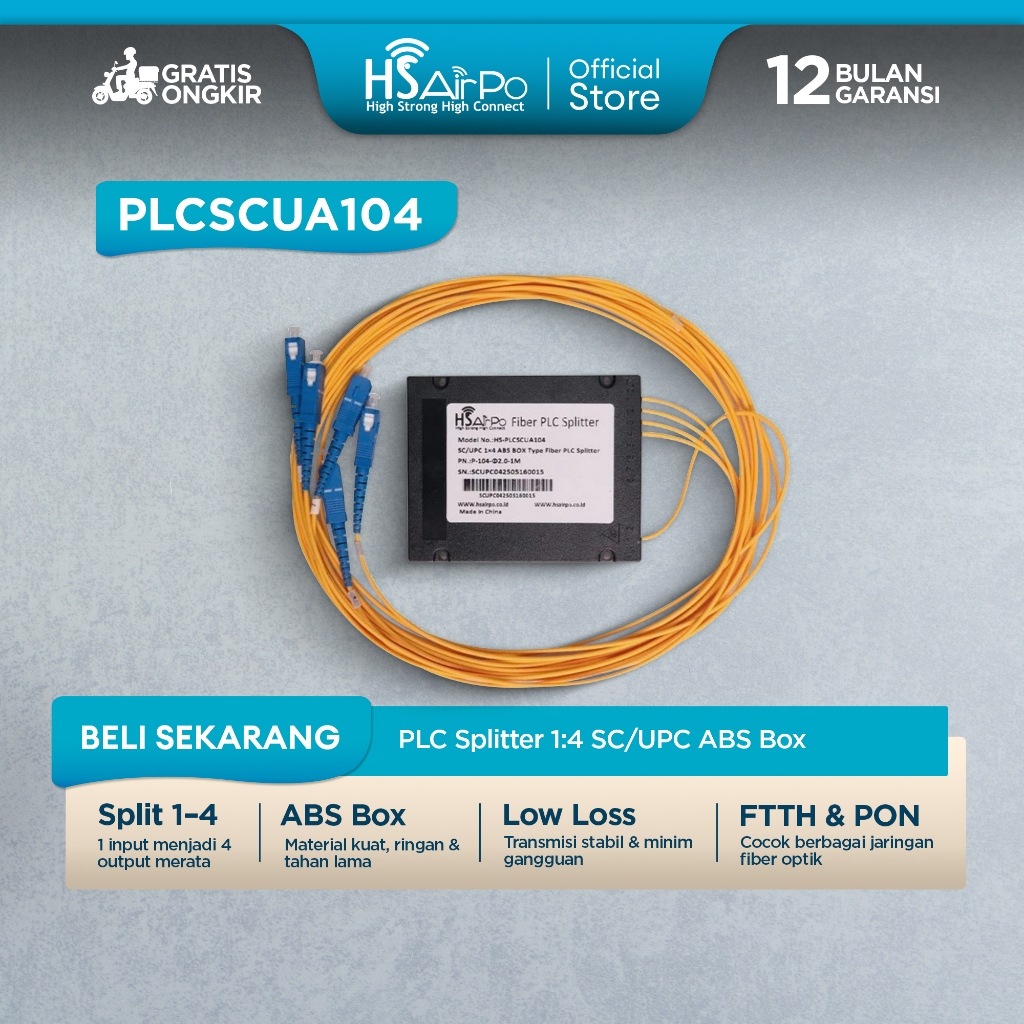 Jual HSAirPo Fiber Optic PLC Splitter 1x4 SC/UPC ABS Box Type – Optical ...