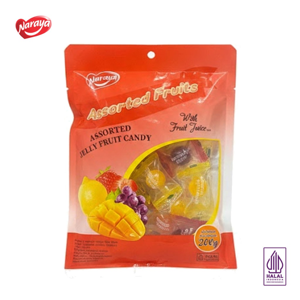 Jual Permen Naraya Assorted Jelly Fruity Candy Halal 200 Gram - Permen ...