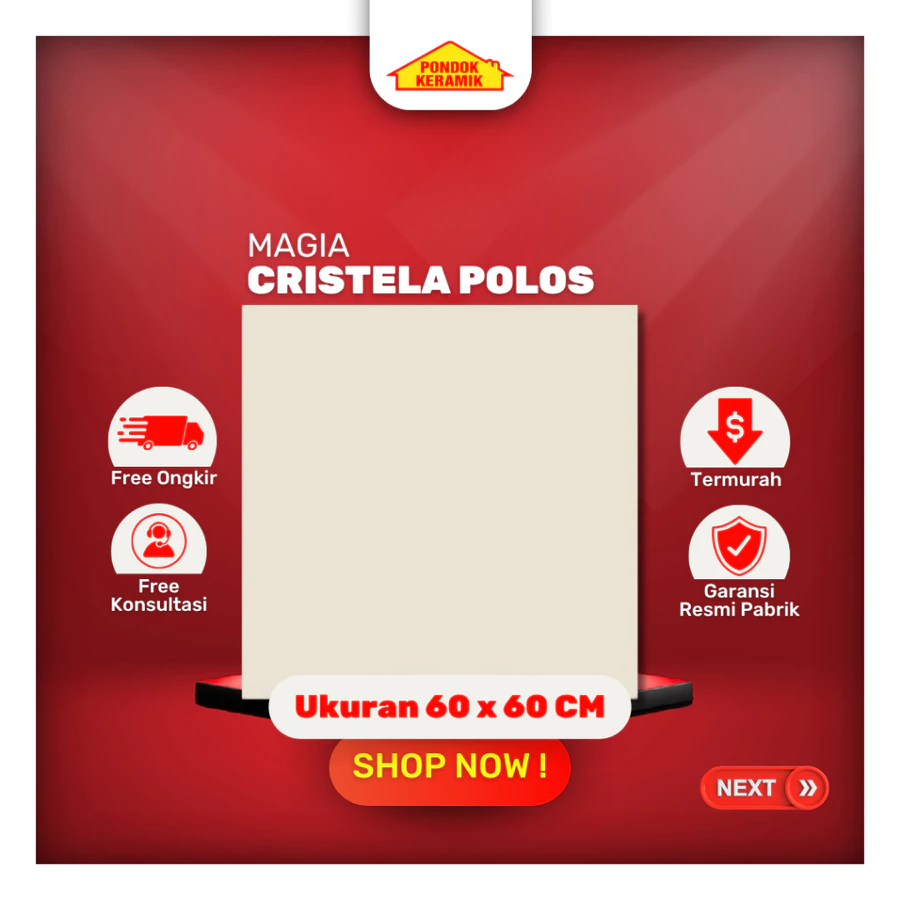 Granit Lantai Magia 60x60 Cristela Cream Glossy Warna Kream Polos
