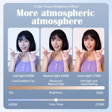 Selfie Ring Light 9 Levels Mirror Clip Dengan 3 Suhu Warna
