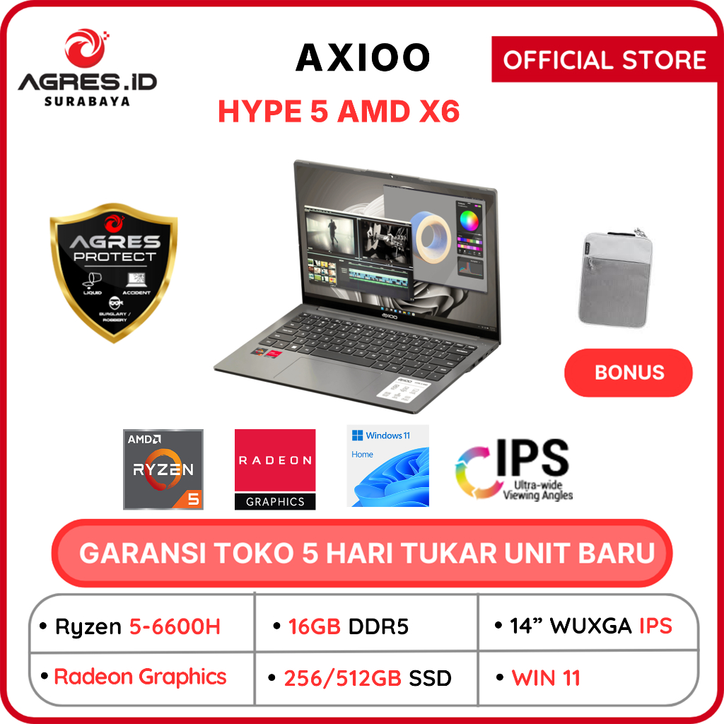 Jual AXIOO HYPE 5 AMD X6 RYZEN 5 6600H 16GB 256GB / 512GB W11 14.0FHD ...