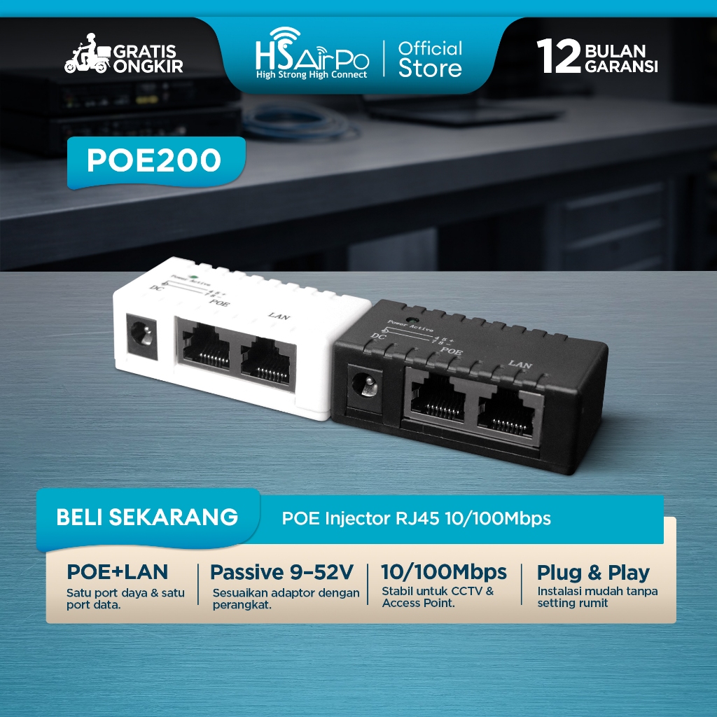 Jual HSAirPo POE Injector 1 Port Segi Empat Power Over Ethernet 10 ...