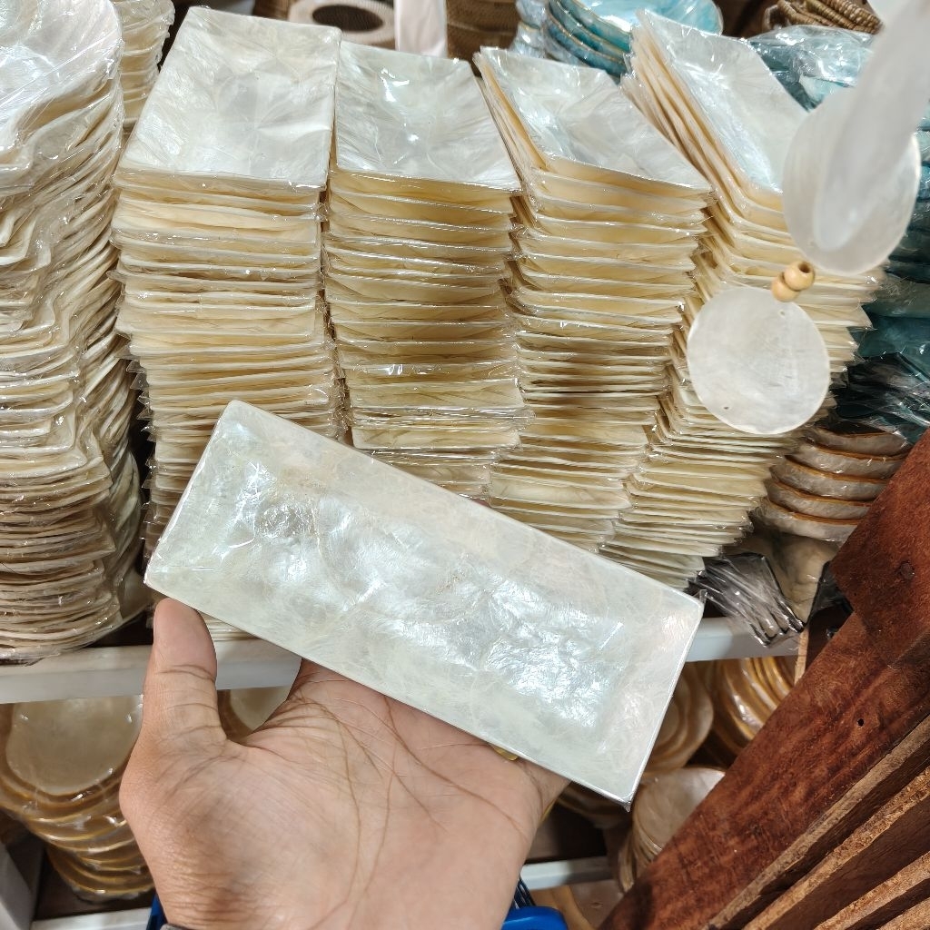 Jual white shell plate rectangle piring kerang putih 7x18cm | Shopee ...