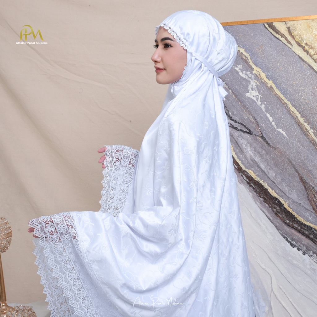 APM - Mukena Dewasa Mewah Sutra Full Bordir Cantik Haji Dan Umroh Series Attaisir Pusat Mukena