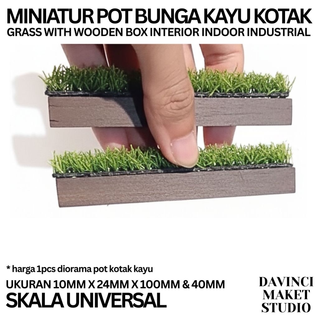 Jual (Wood) Miniatur Pot Bunga Semak Rumput Hias Kotak Kayu 4cm 10cm ...