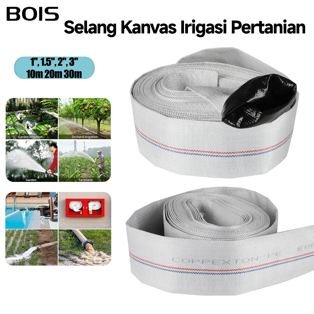BOIS Selang 10M 20M 50M Pipa Air Selang Pompa / 8 BAR Kanvas Irigasi Pertanian 1",1.5",2",3" Selang Kepang Terenkripsi / Selang Bertekanan Tinggi / Selang Air Submersible / Selang Pemadam Kebakaran