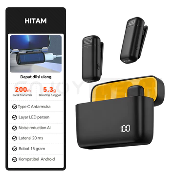 Mic Wireless Clip On Dual Microphone Hp Lavalier Plug Play Lapel Mic Dan Charging Case