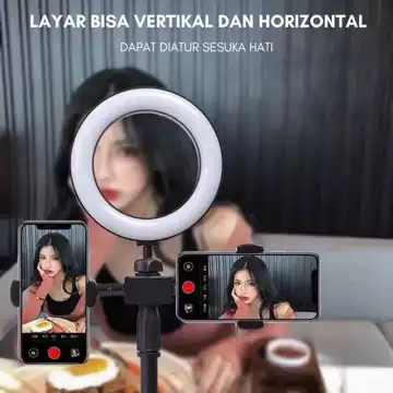 Ring Light 16cm Tripod 2 Holder Mini Beauty Stand HP Untuk Live Stream Video Make Up