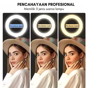 Ring Light 16cm Tripod 2 Holder Mini Beauty Stand HP Untuk Live Stream Video Make Up