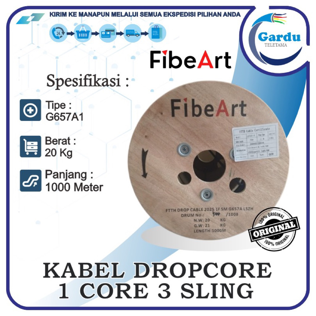 Jual Kabel FO Dropcore 1 Core 3 Sling FibeArt Panjang 1000M | Shopee ...
