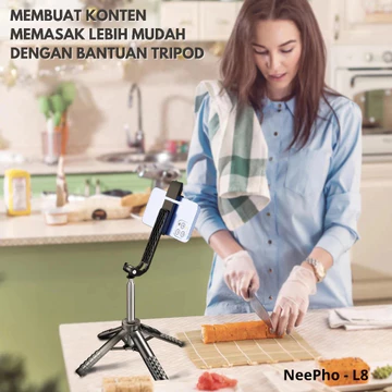 TRIPOD HandGrip NEEPHO L8S MINI Selfie Stick LED Remote Bluetooth Multifungsi For Live Streaming