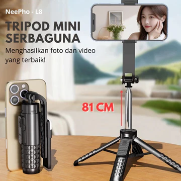 TRIPOD HandGrip NEEPHO L8S MINI Selfie Stick LED Remote Bluetooth Multifungsi For Live Streaming