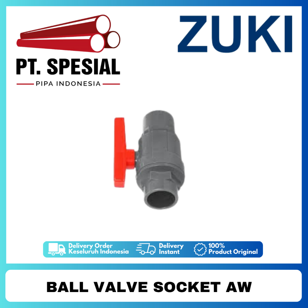 Jual Ball Valve Socket AW PVC ZUKI 2inch / Kran Bola Sambungan Socket ...