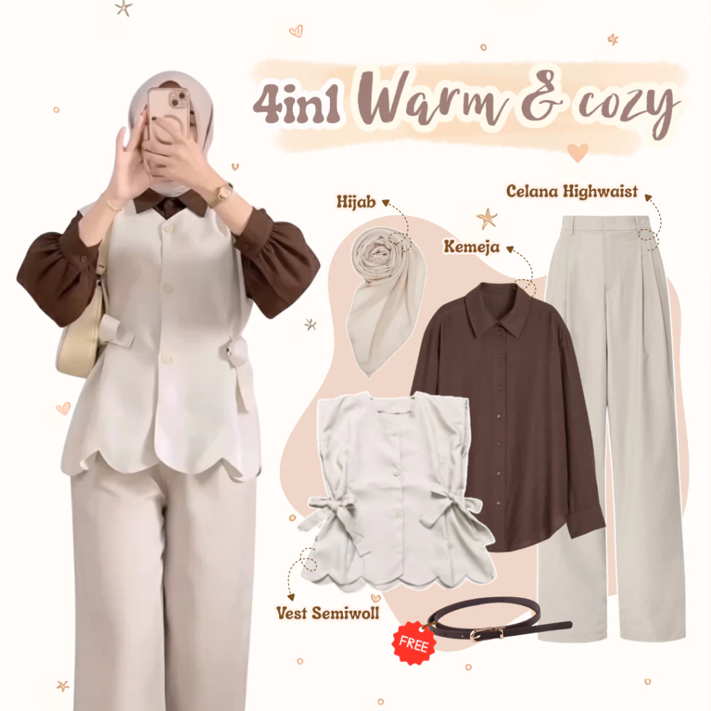 Setelan Hijab Remaja 4in1 Kekinian L100N
