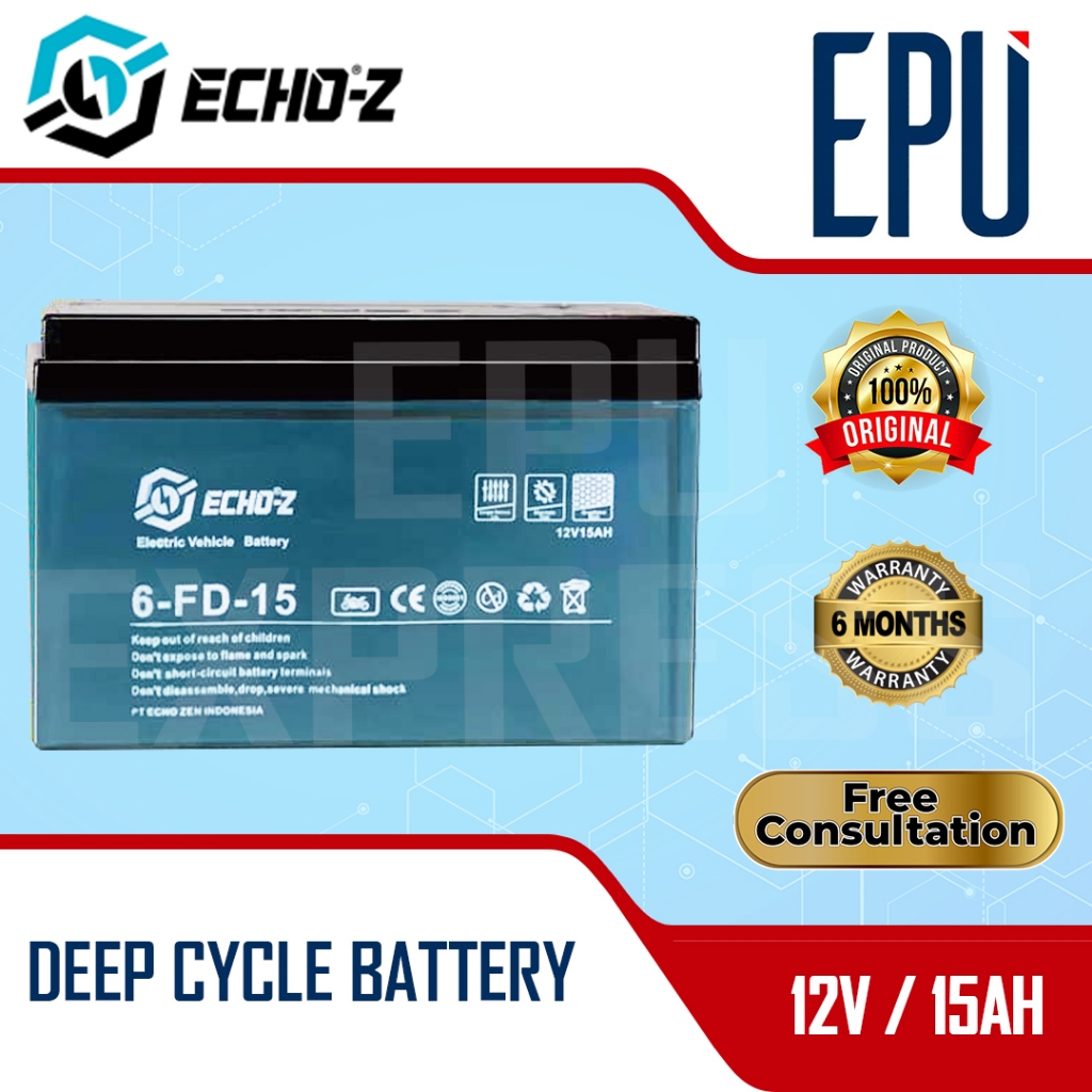 Aki Selis Echo-Z 12V 15AH Echo-Z Aki Sepeda Listrik 12V 15AH Aki Motor Listrik