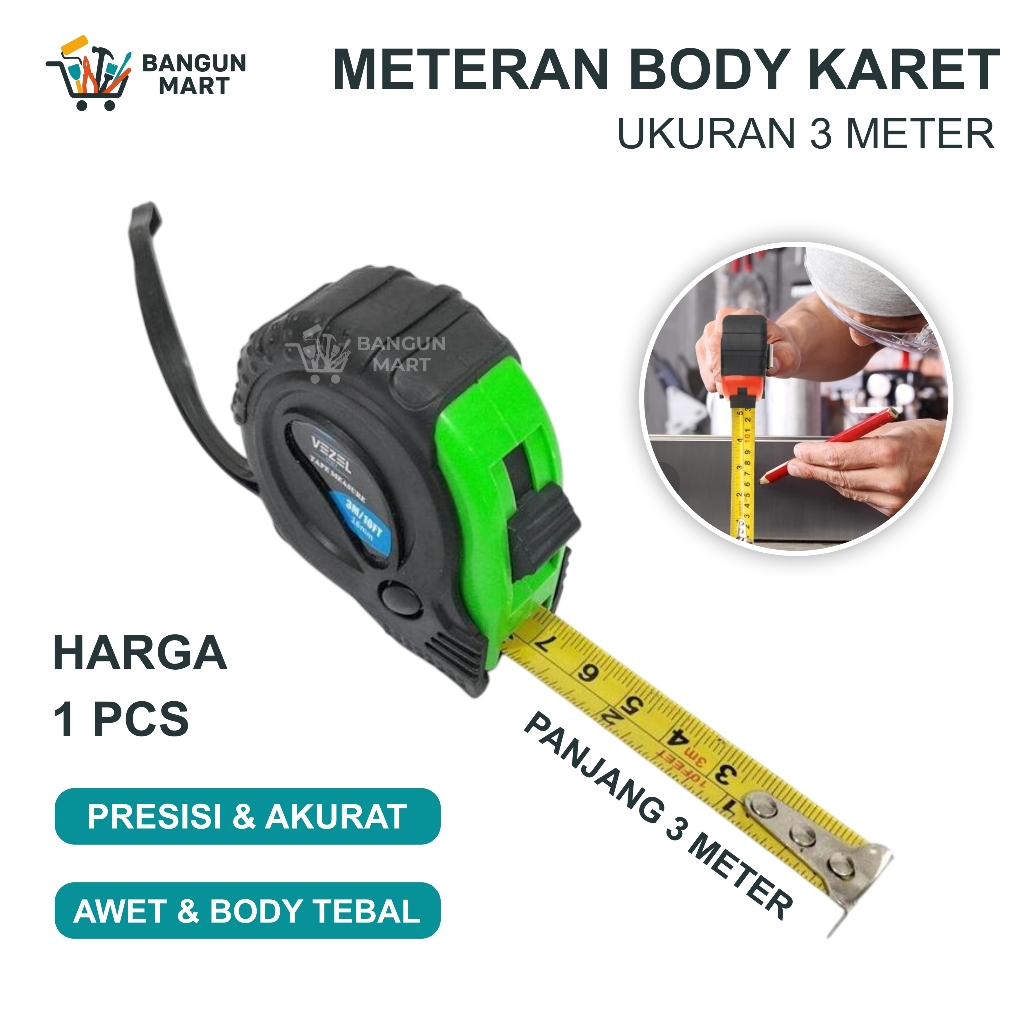 Jual Meteran Tukang / Measuring Tape / Meteran Karet 3 Meter / Meteran ...