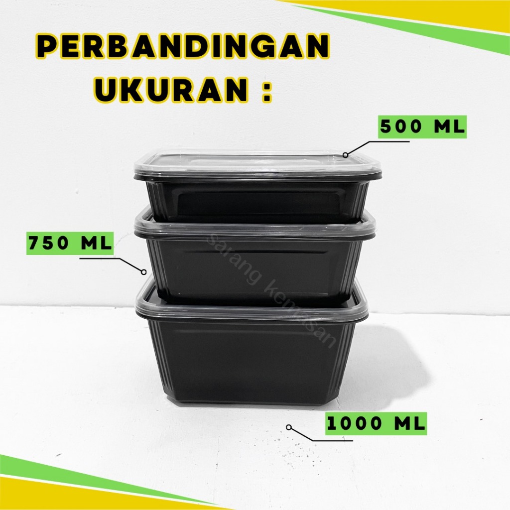 Jual Tempat Makan Plastik Hitam Persegi Thinwall 500 / 750 / 1000 ml ...