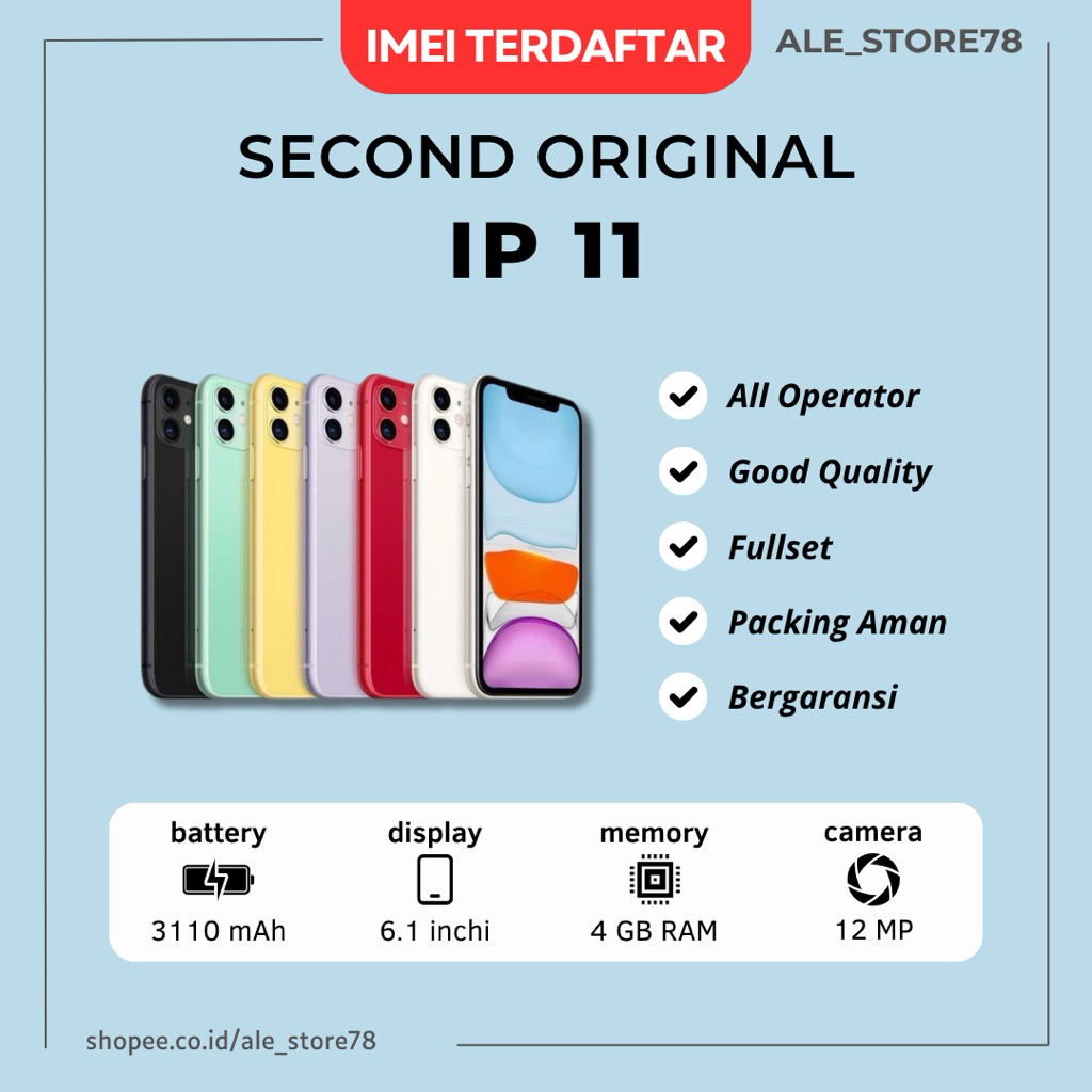 Jual IP 11 BC 64GB 128GB 256GB Seken Mulus Fullset Terdaftar | Shopee ...