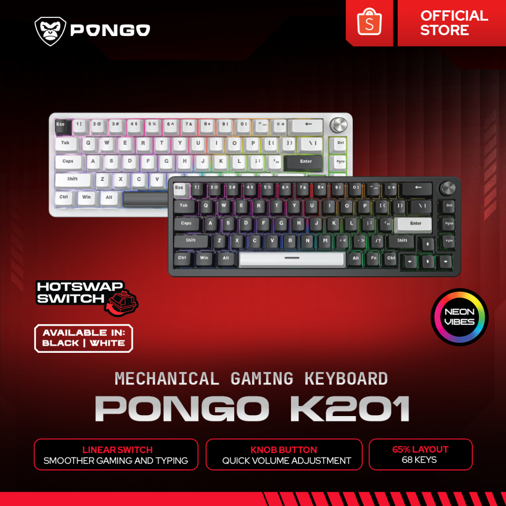 Jual Mechanical Gaming Keyboard Pongo K201 65% - K202 75% - K203 FULL ...