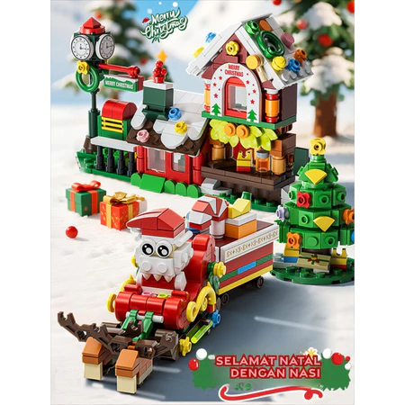 8 dalam 1 Seri Natal Blok Konstruksi 3D, Mainan Edukatif Blok Pohon Natal & Santa Claus – Hadiah