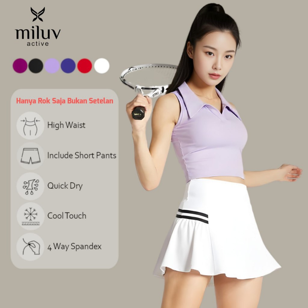 Jual MILUV rok olahraga wanita SHEILA skirt rok tennis padel gym ...