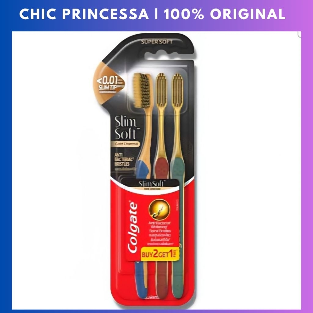 Jual COLGATE Slim Soft Charcoal Spiral Gold Toothbrush 3pcs ORIGINAL ...